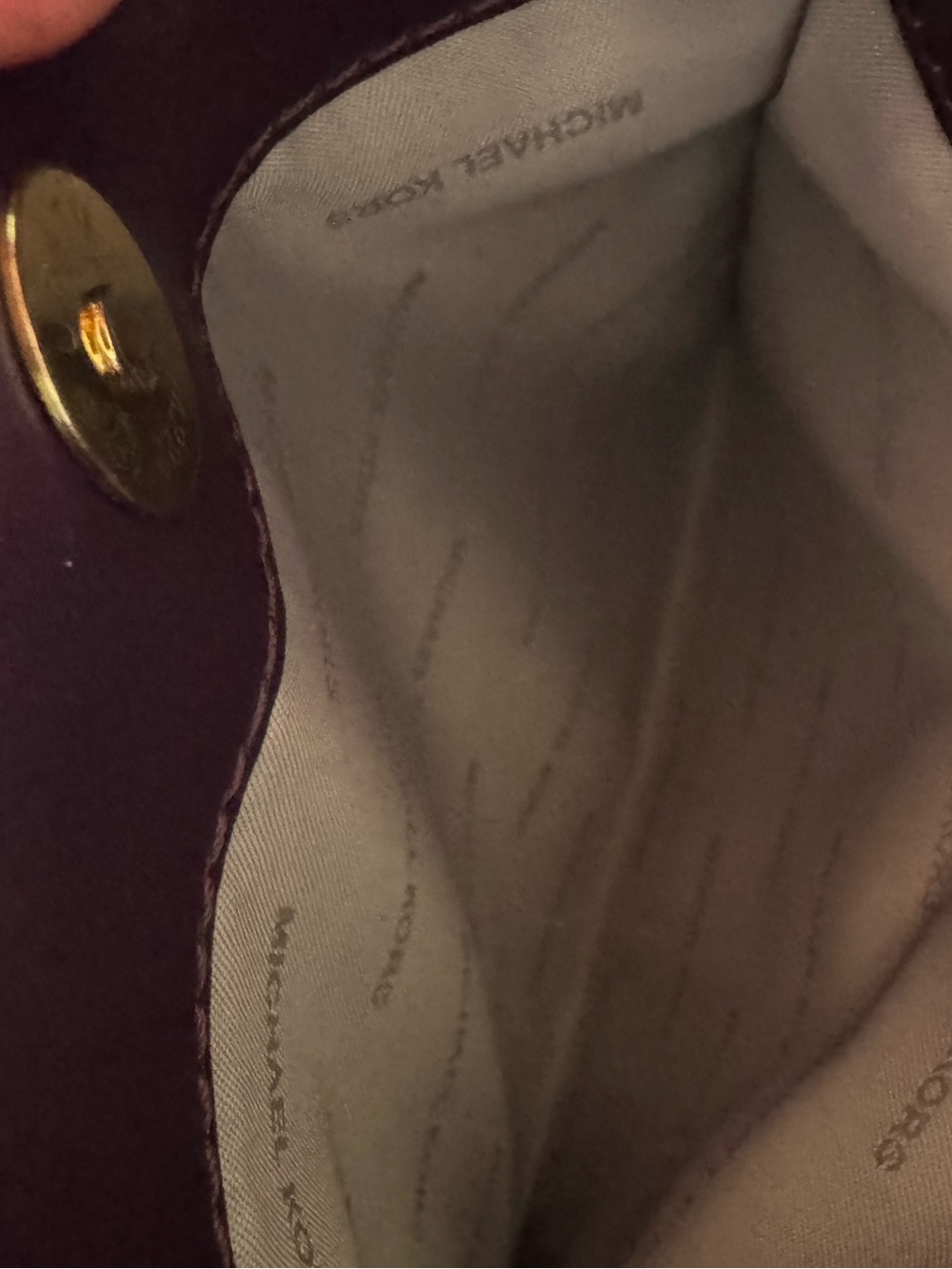 Michael Kors Mott Leather Tote with Gold MK Logo - Eggplant - Picture 10 of 12